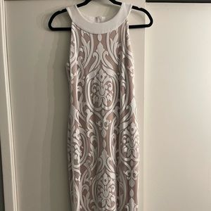 Joseph Ribkoff nude and white dress. Fringe bottom.
